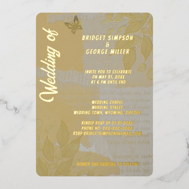 Vintages bohisches Hochzeitgold Folieneinladung (Vorderseite)