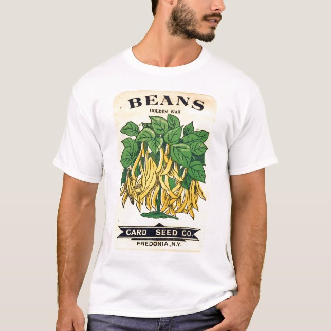 Vintages Bohnen-Samen-Aufkleber-Shirt T-Shirt (Vorderseite)