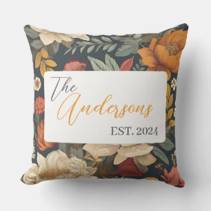 Vintages Boho Blumenmuster mit Name & Year Kissen