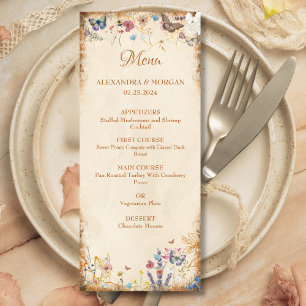 Vintages Boho Butterfly Garden Wedding Menu Menükarte