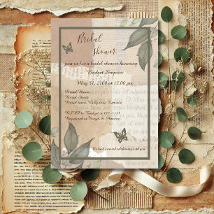 Vintages boho-chic-grünes Monogramm-Brautparty Einladung