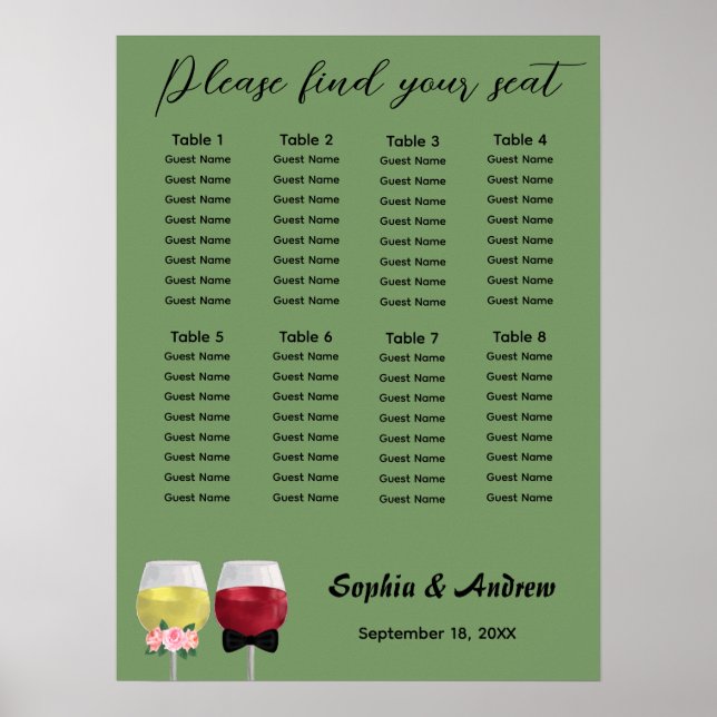 Vintages Boho Couple Wine Wedding Chart Poster (Vorne)
