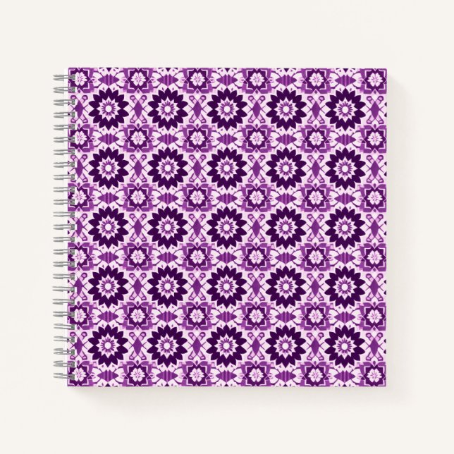 Vintages Boho Lila Geometric Floral Pattern Notizbuch (Vorderseite)