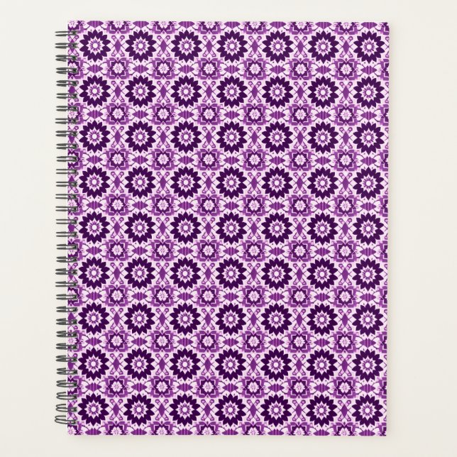 Vintages Boho Lila Geometric Floral Pattern Planer (Vorderseite)