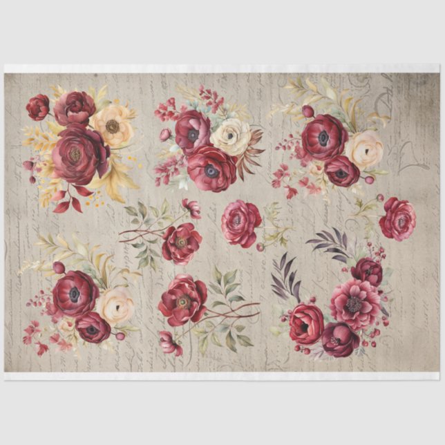Vintages Bordeaux Ranunculus Blume altes Papier (Vorderseite)