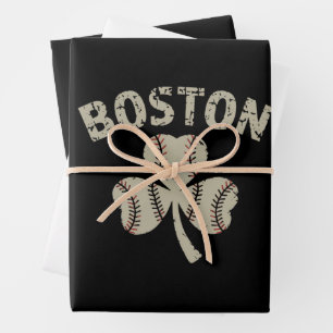 Vintages Boston St Patrick's Day Irish Kleeblatt Geschenkpapier Set