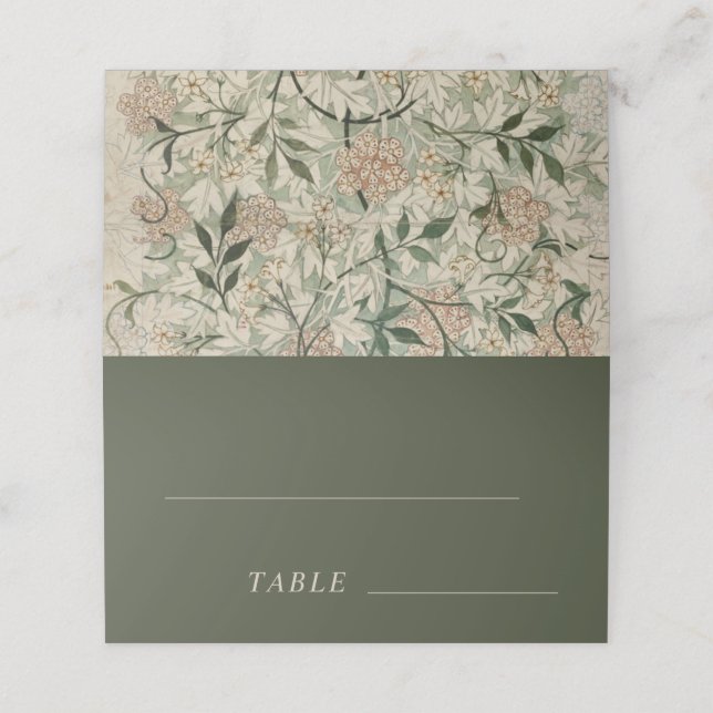 Vintages Botanisches Blumenmoss Grün Garten Platzkarte (Außenseite Aufgefaltet)