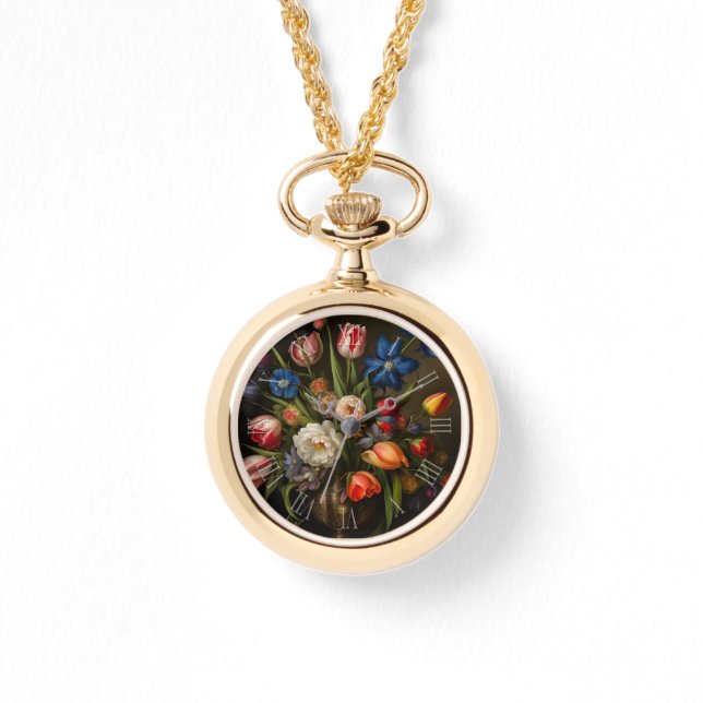Vintages Botanisches Blumenstrauß W Armbanduhr (Vorderseite)