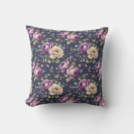Vintages botanisches Flora - Rosa und Lila Rose Kissen
