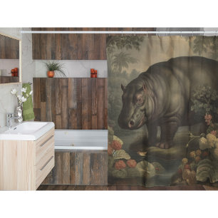 Vintages botanisches Hippo Duschvorhang