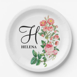Vintages botanisches Monogramm Pappteller