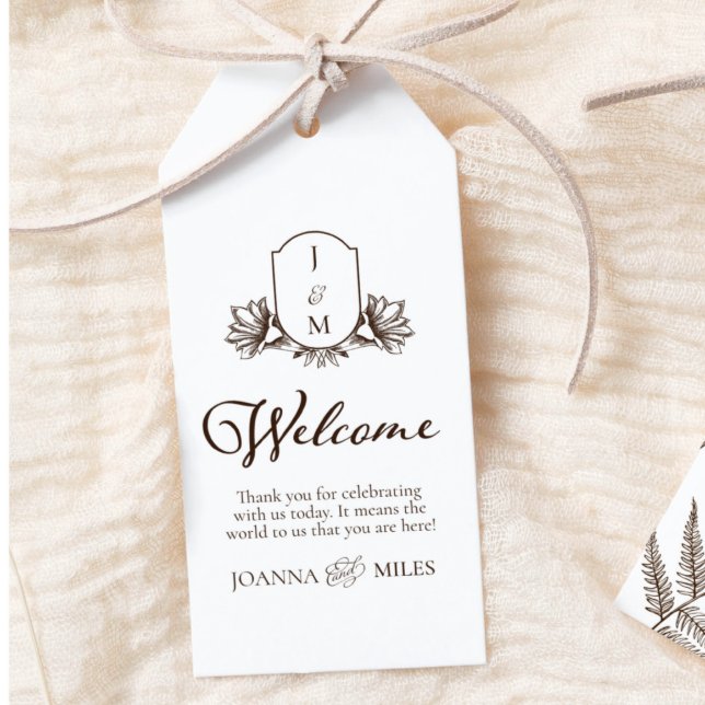 Vintages botanisches Monogramm Wappen Begrüßung Gi Geschenkanhänger (Von Creator hochgeladen)