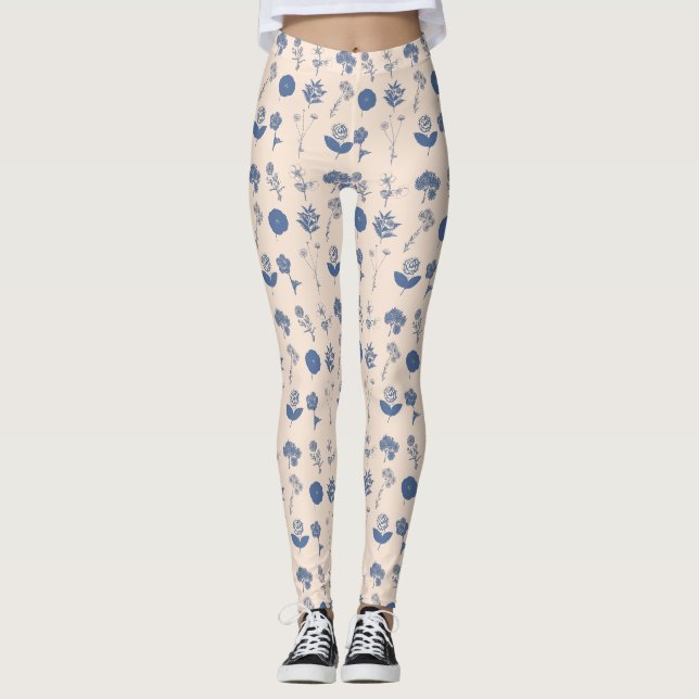 Vintages botanisches Muster für Blumenbezeichnunge Leggings (Vorderseite)
