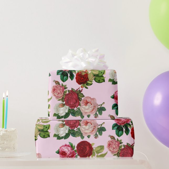 Vintages botanisches/rosa Rosendekor oder Geschenkpapier (Partygeschenke)