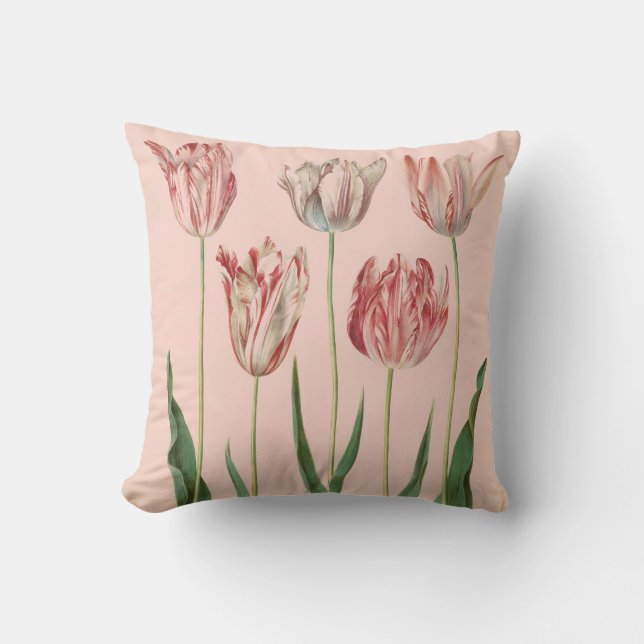 Vintages botanisches Tulpe-Kissen Kissen (Vorderseite)