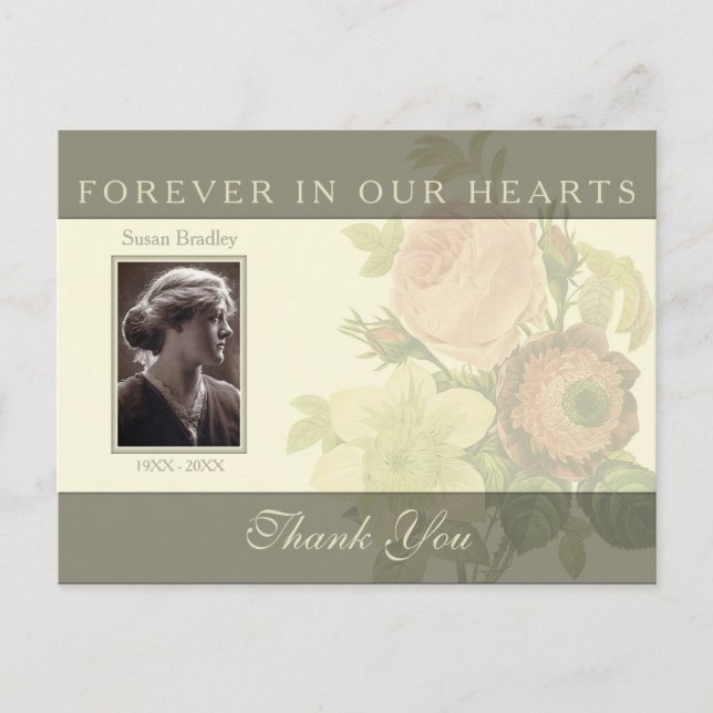 Vintages Bouquet mit Rahmen Beileid Danke P Postkarte (Vorderseite)