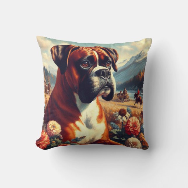 Vintages Boxer-Hundbild Kissen (Vorderseite)