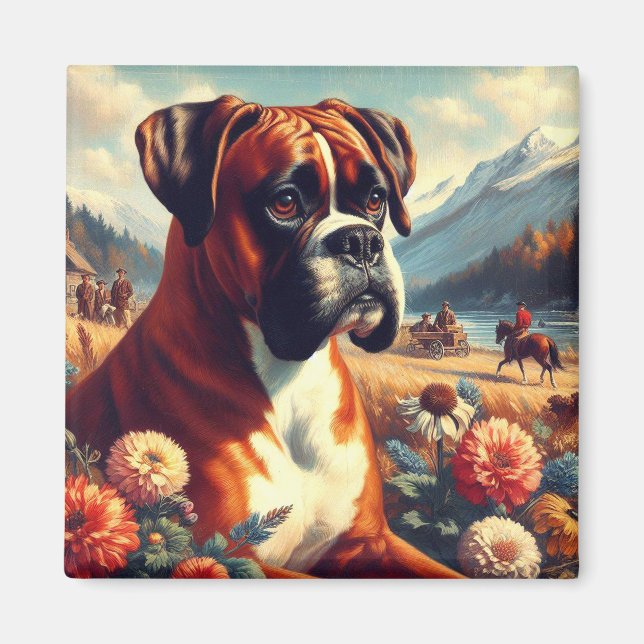 Vintages Boxer-Hundbild Magnet (Vorne)