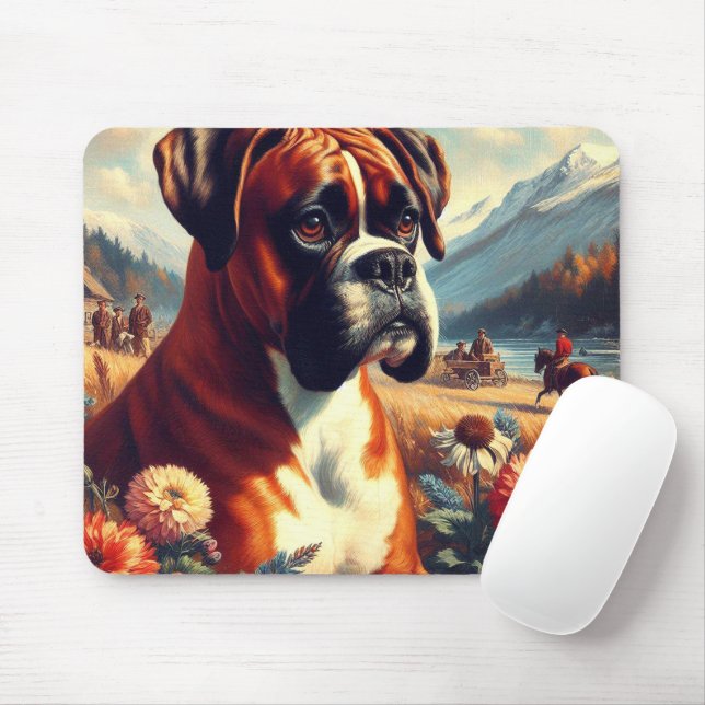 Vintages Boxer-Hundbild Mousepad (Mit Mouse)