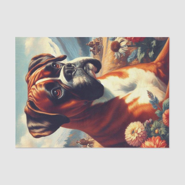 Vintages Boxer-Hundbild Seidenpapier (Vorderseite)