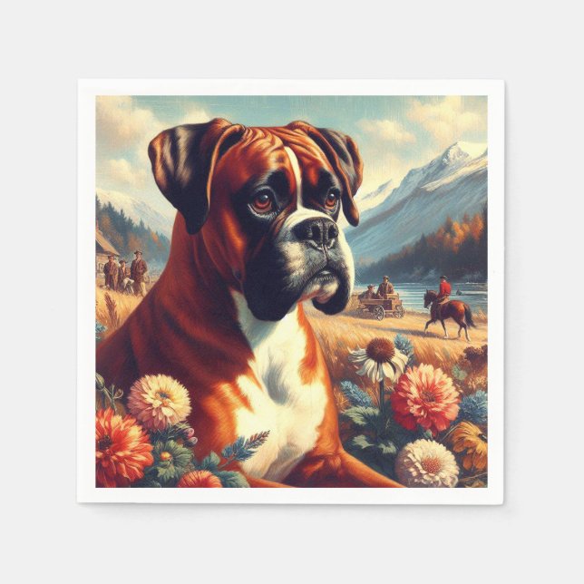Vintages Boxer-Hundbild Serviette (Vorderseite)