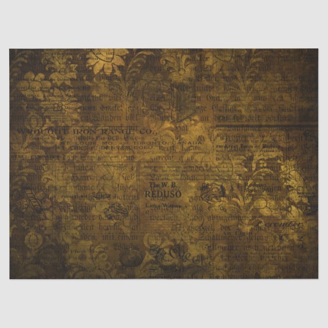 Vintages Brass Gold Grunge Damaskaskript Seidenpapier (Vorderseite)
