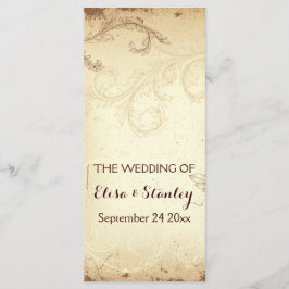 Vintages Braun-, Beige-Scrollblatt-Hochzeitsprogra Programm