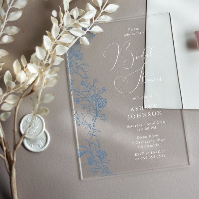 Vintages Brautparty für Elegantes Skript Acryleinladungen (Von Creator hochgeladen)