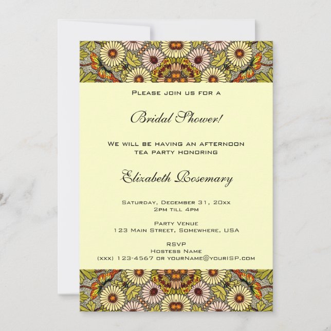 Vintages Brautparty, Garten Blume Schmetterlinge Einladung (Vorderseite)