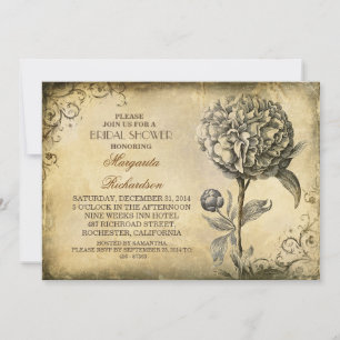 Vintages Brautparty lädt mit Erdblüte ein Einladung