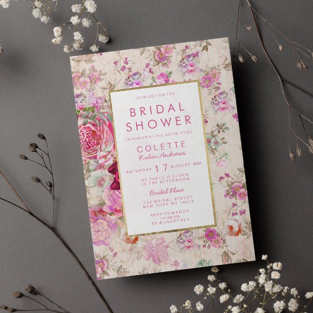 Vintages Brautparty mit  Rosa Einladung (Country chic pink vintage floral Bridal Shower Invitation )
