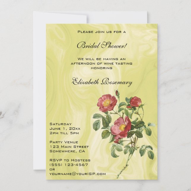 Vintages Brautparty, Rose der Liebe durch Redoute Einladung (Vorderseite)