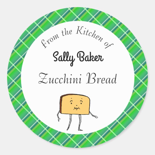 Vintages Brot Slice Grün Kariert Backen Runder Aufkleber (Vorderseite)
