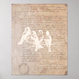 Vintages Buchstabe-und Vogel-Plakat Poster