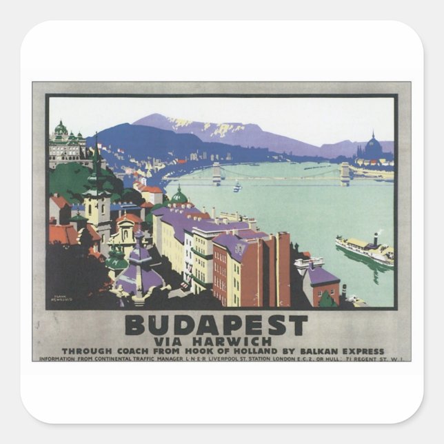 Vintages Budapest Ungarn Quadratischer Aufkleber (Vorderseite)