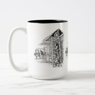 Vintages Bull im Stall Zweifarbige Tasse