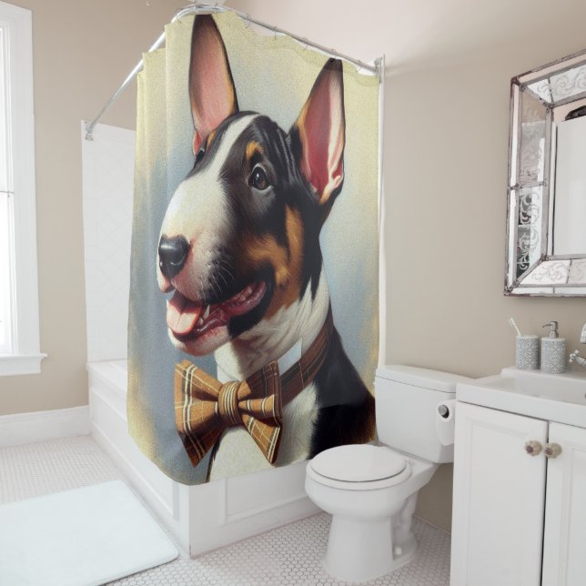 Vintages Bull Terrier Malportrait Duschvorhang (Beispiel)
