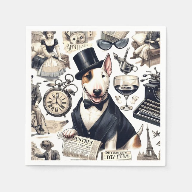 Vintages Bull Terrier Muster Serviette (Vorderseite)