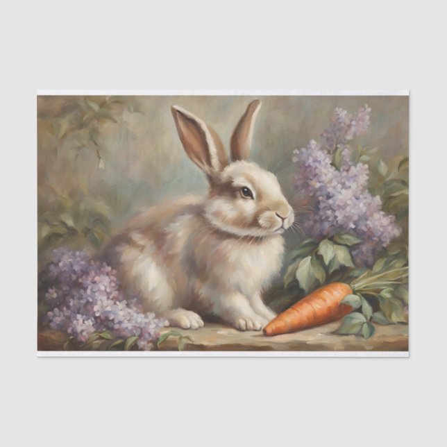 Vintages Bunny mit Lilac Blume und Carrot Seidenpapier (Vorderseite)