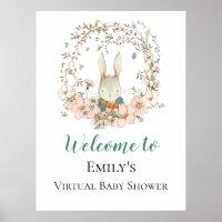 Vintages Bunny Script Welcome Virtual Baby Dusche