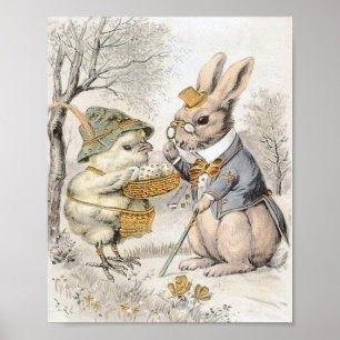 Vintages Bunny und Chick Poster