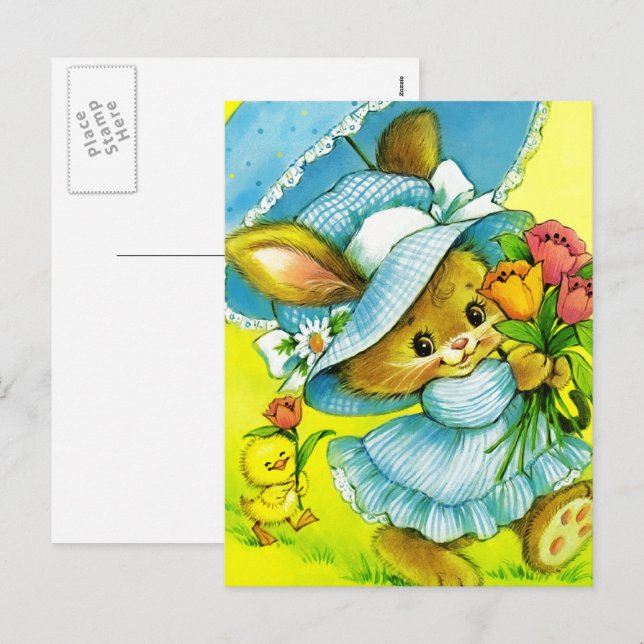 Vintages Bunny und Kick Oster Feiertagspostkarte (Vorne/Hinten)