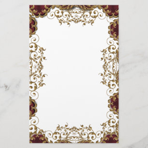 Vintages Burgunder-Goldmit filigran geschmückte Briefpapier