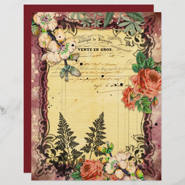 Vintages Burgundy Ephemera Frames Scrapbook (Vorne/Hinten)