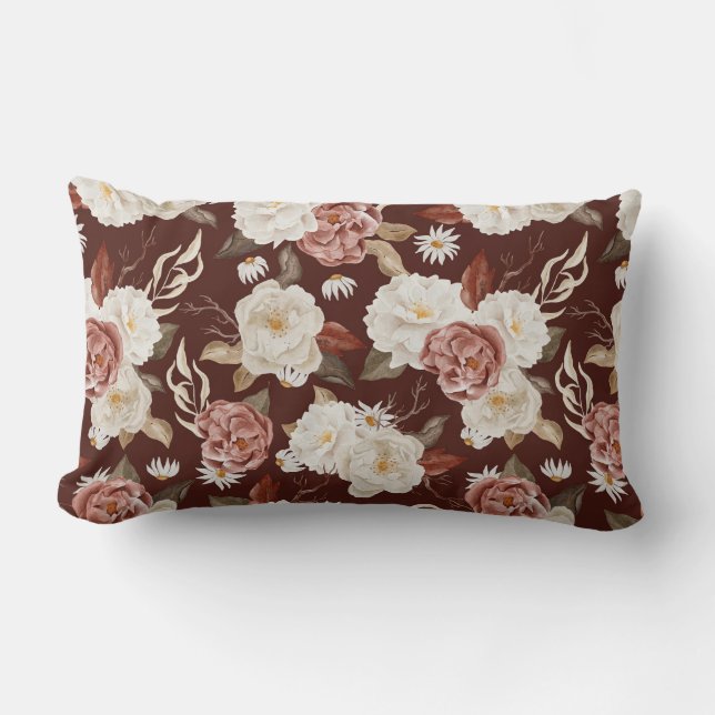 Vintages Burgundy Floral Lumbar Kissen (Vorderseite)