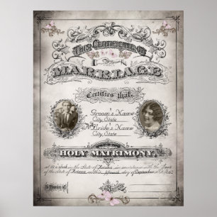 Vintages Butterfly-Ehezertifikat Poster