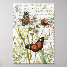 Vintages Butterfly Garden Collage Poster