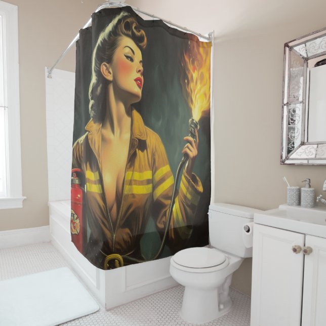 Vintages Button für Feuerwehrleute Duschvorhang (Beispiel)