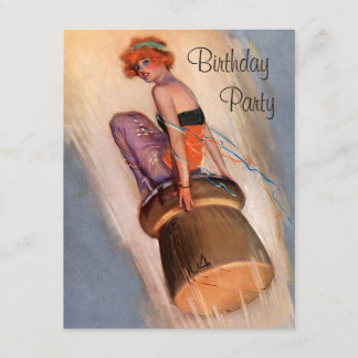 Vintages Button herauf Mädchen u. Einladung