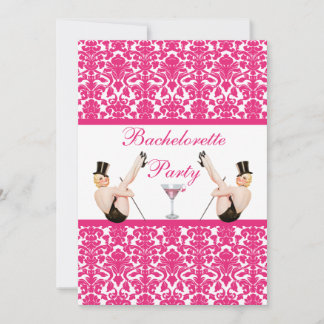 Vintages Button Up Show Girls Damask Bachelorette Einladung